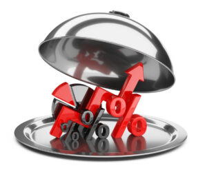 Graph,,Diagram,And,Percent,Signs,On,A,Restaurant,Cloche,With